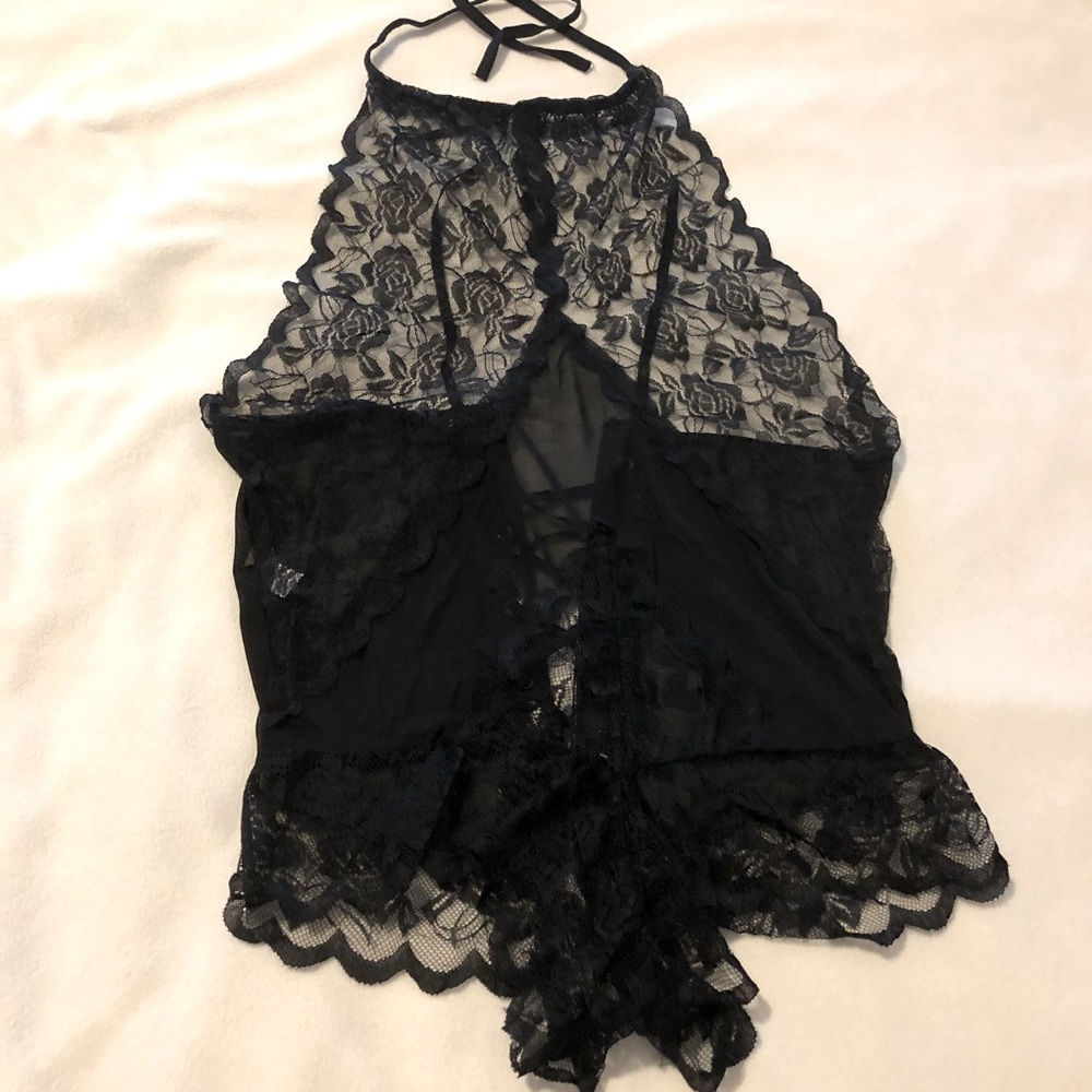 LAST ONE‼️Sexy Black High Sheer Rose Lace Babydoll - Picture 4 of 7